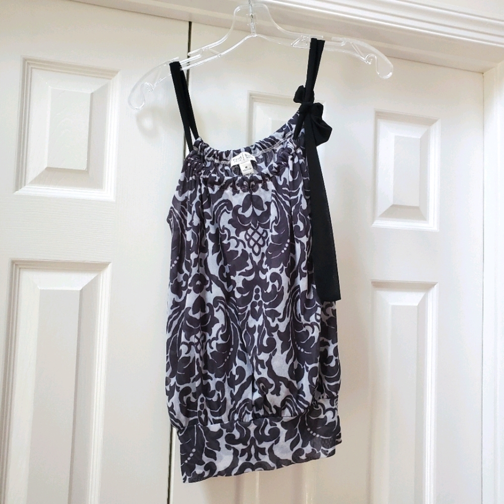 WHBM Black & White Flourish Mesh Tank Top MEDIUM